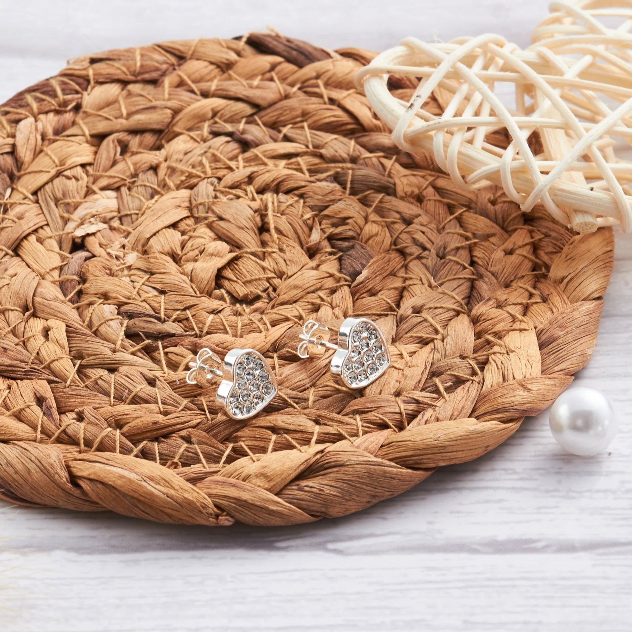 Silver Plated Pave Heart Earrings Created with Zircondia® Crystals