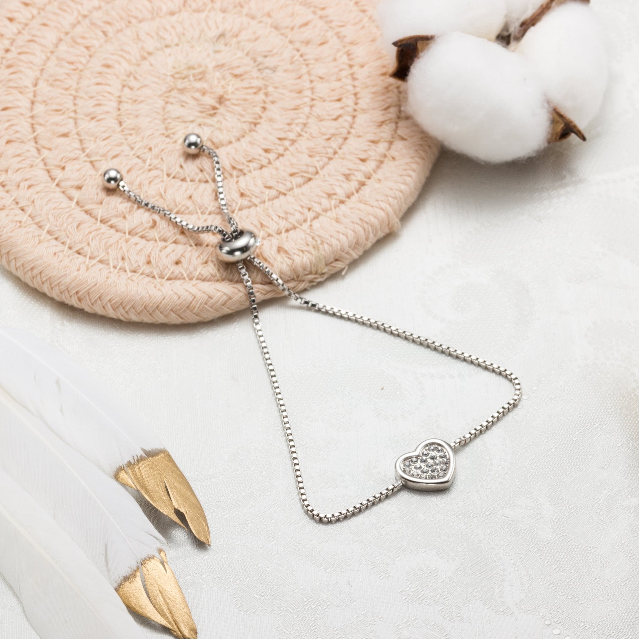 Silver Plated Pave Heart Friendship Bracelet Created with Zircondia® Crystals