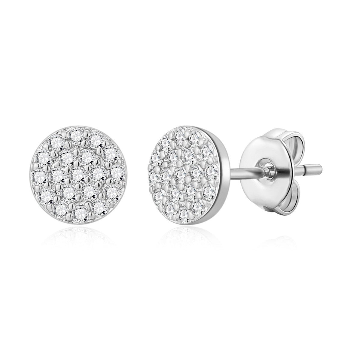 Silver Plated Pave Round Earrings Created with Zircondia® Crystals