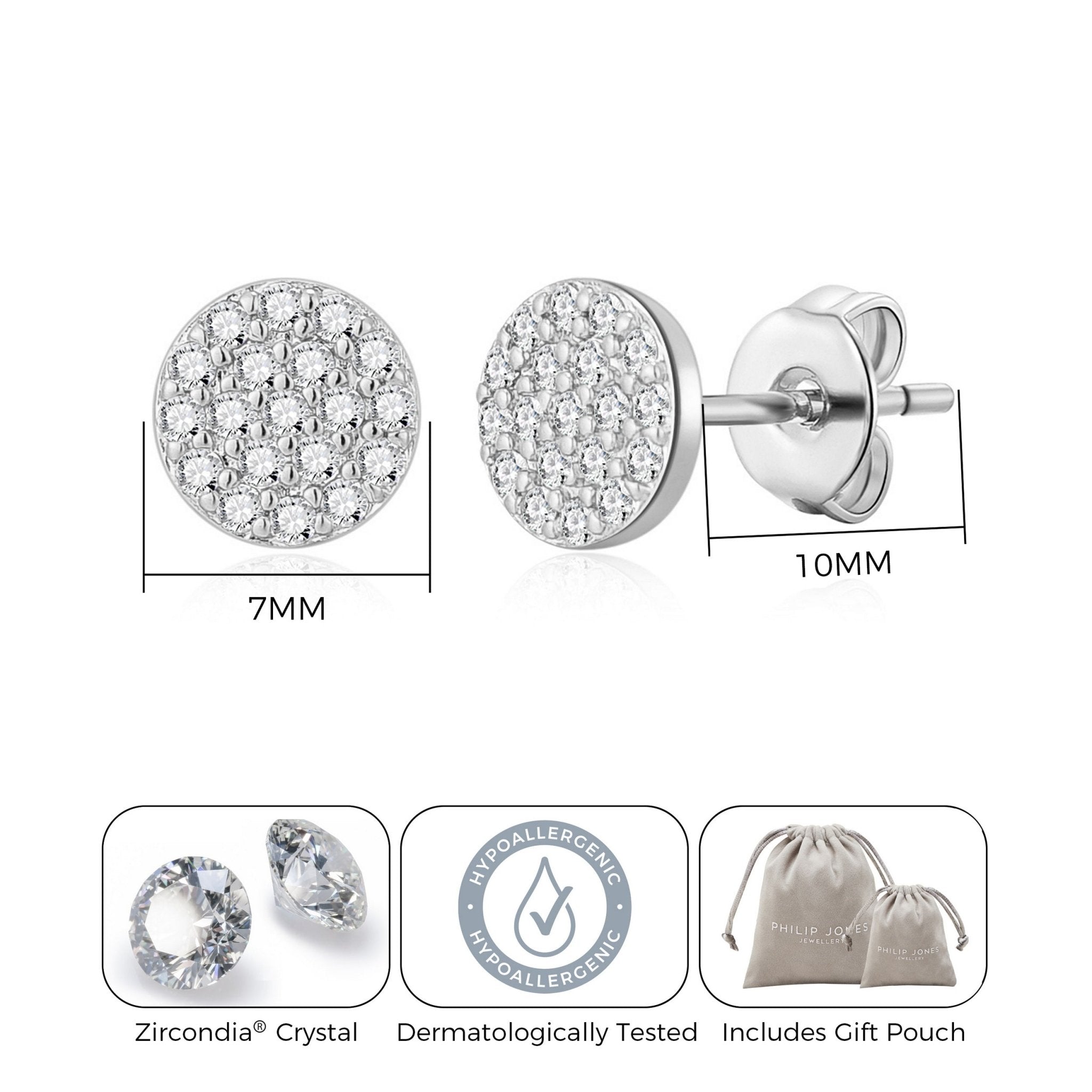Silver Plated Pave Round Earrings Created with Zircondia® Crystals