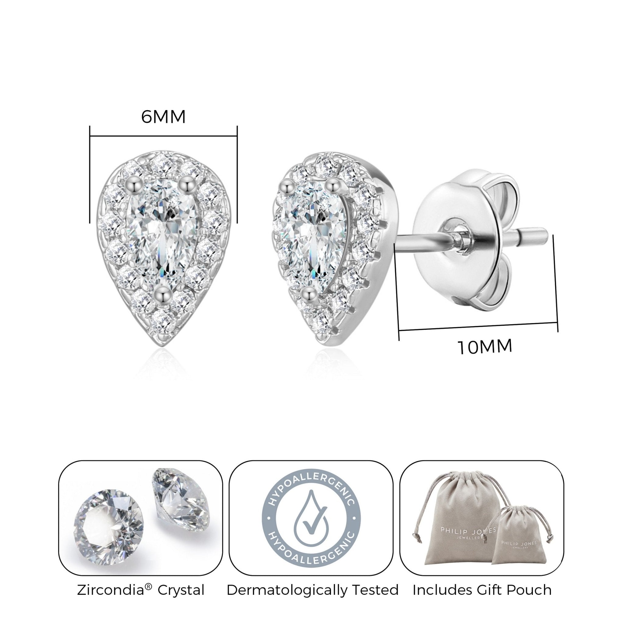Silver Plated Pear Halo Earrings Created with Zircondia® Crystals