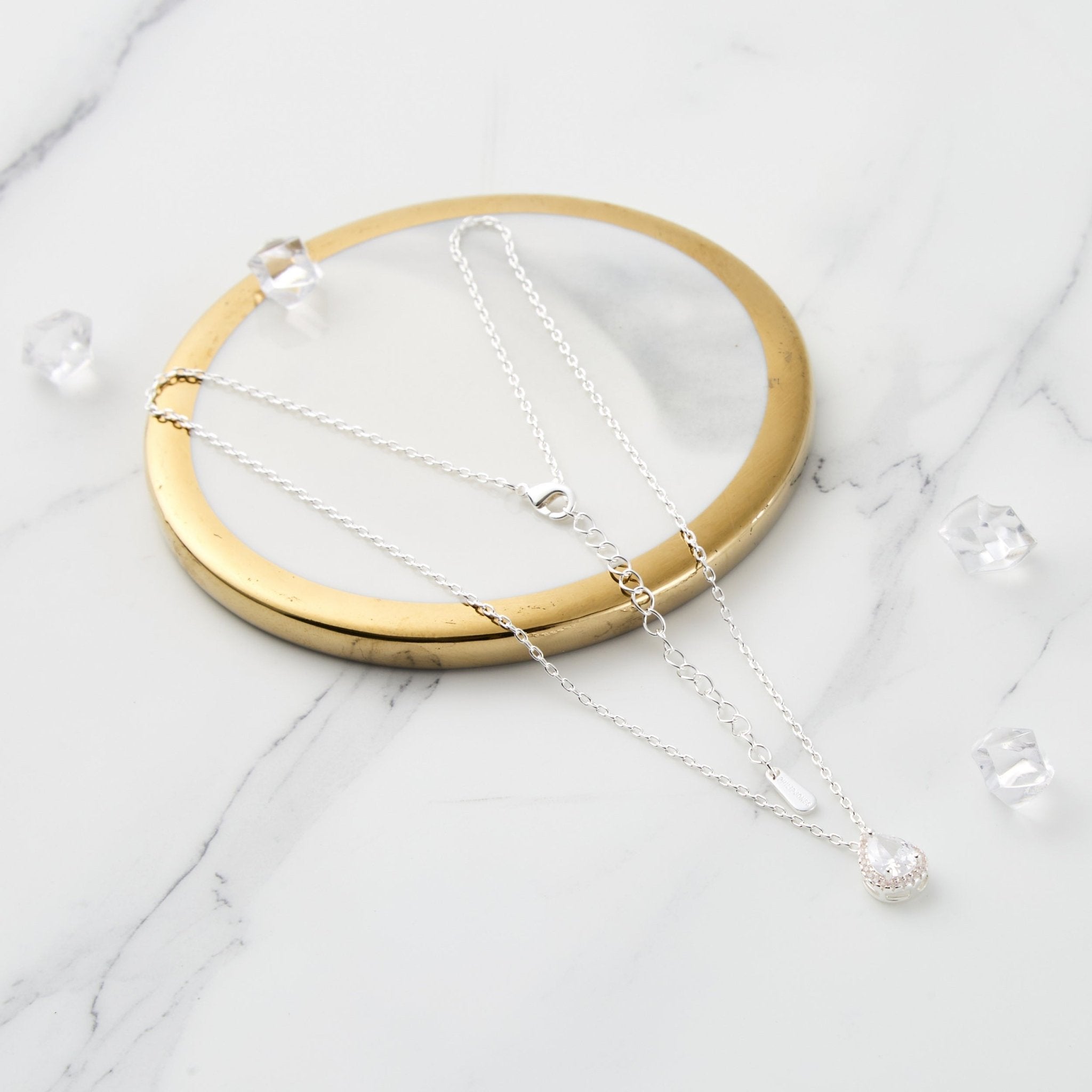 Silver Plated Pear Halo Necklace Created with Zircondia® Crystals