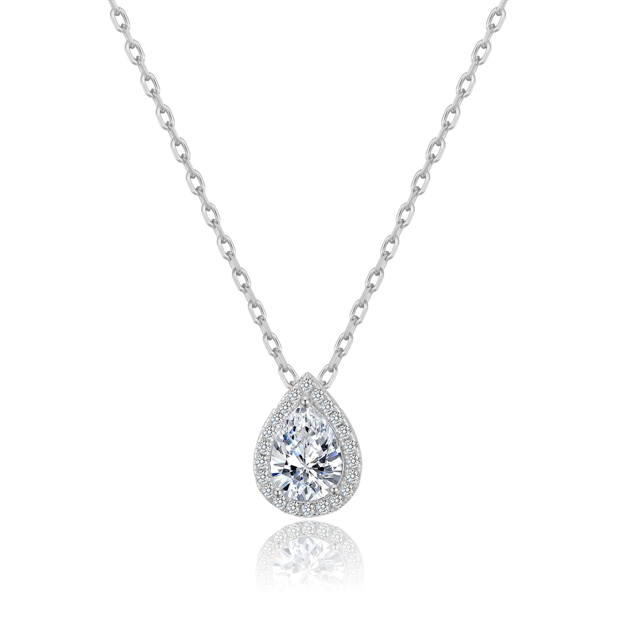 Silver Plated Pear Halo Necklace Created with Zircondia® Crystals