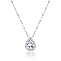 Silver Plated Pear Halo Necklace Created with Zircondia® Crystals