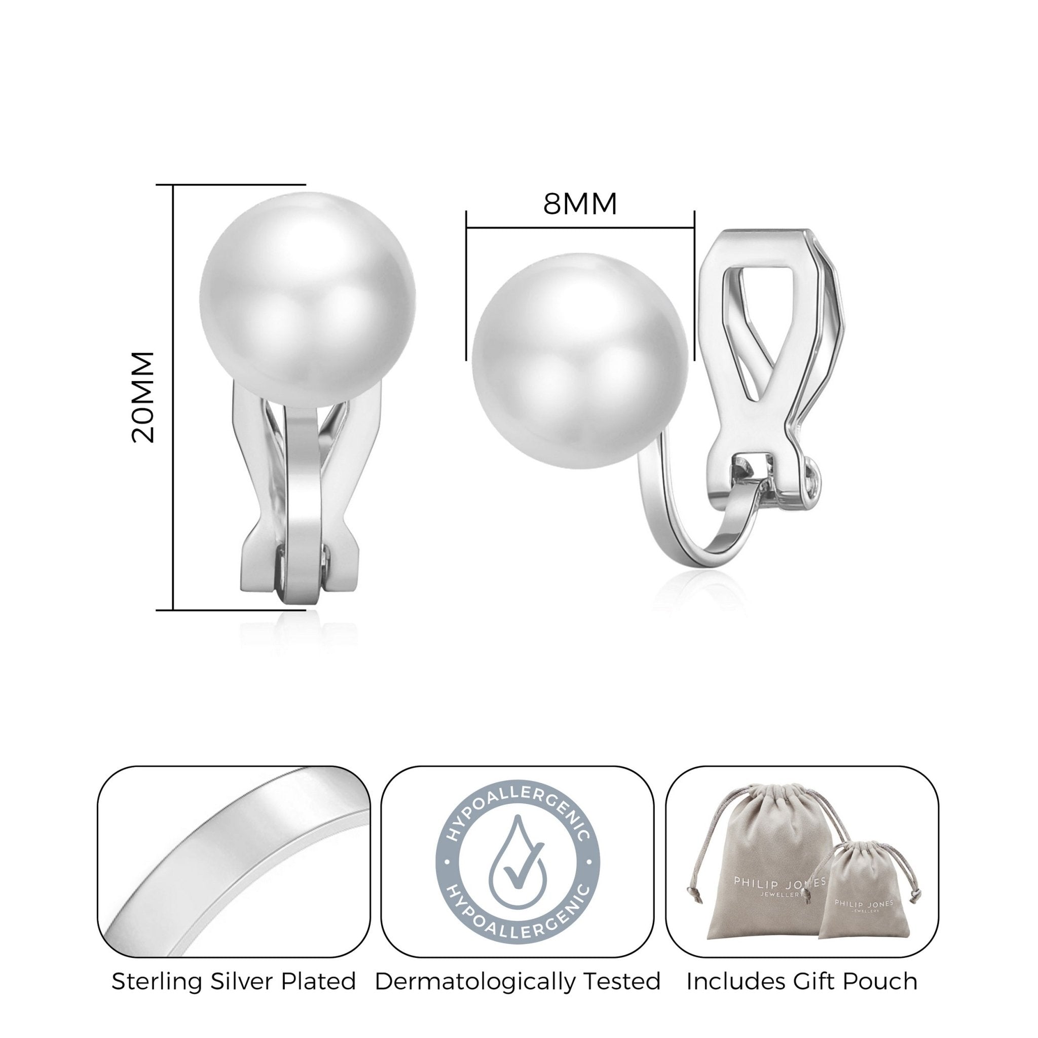 Silver Plated Pearl Clip On Earrings