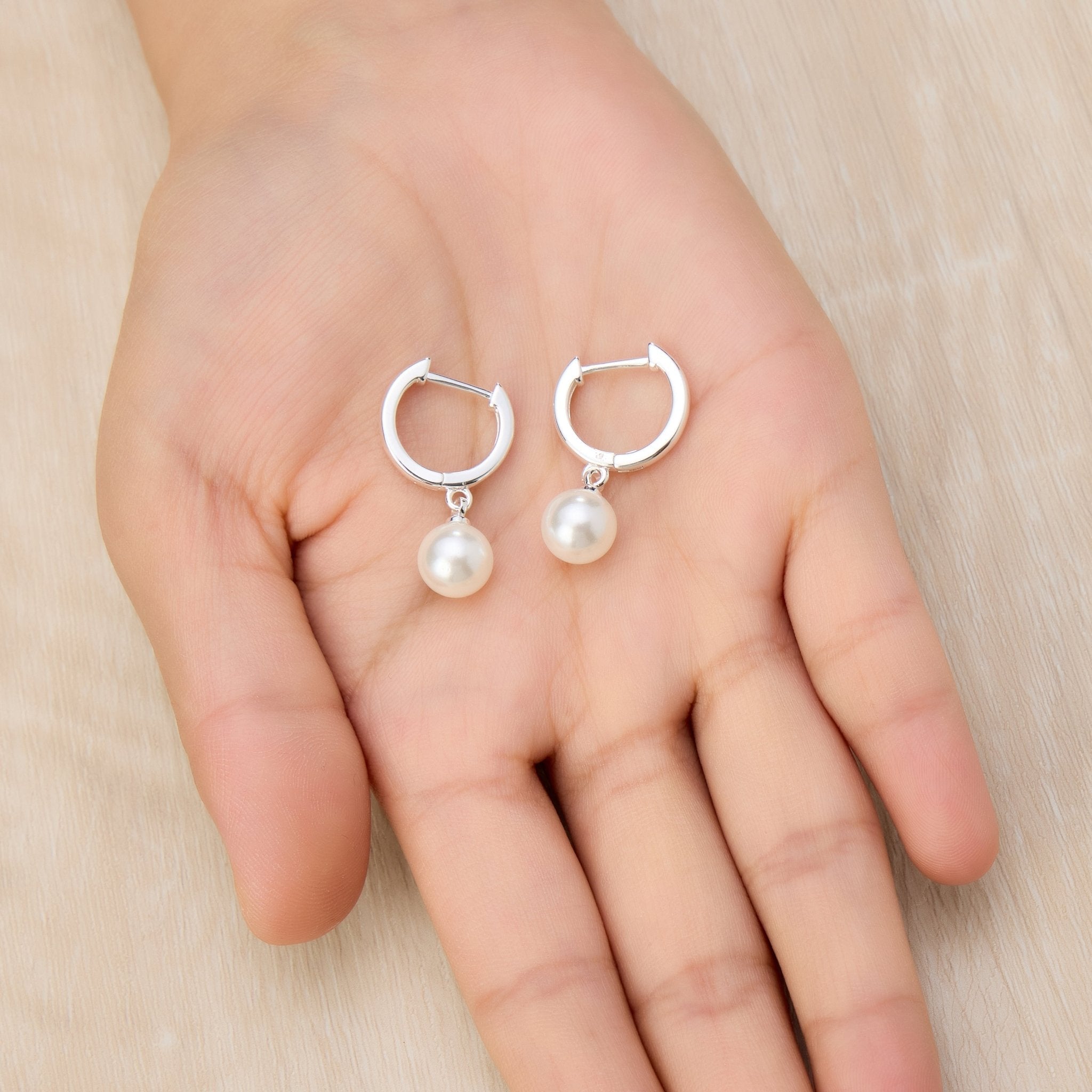 Silver Plated Pearl Drop Hoop Earrings