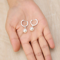 Silver Plated Pearl Drop Hoop Earrings