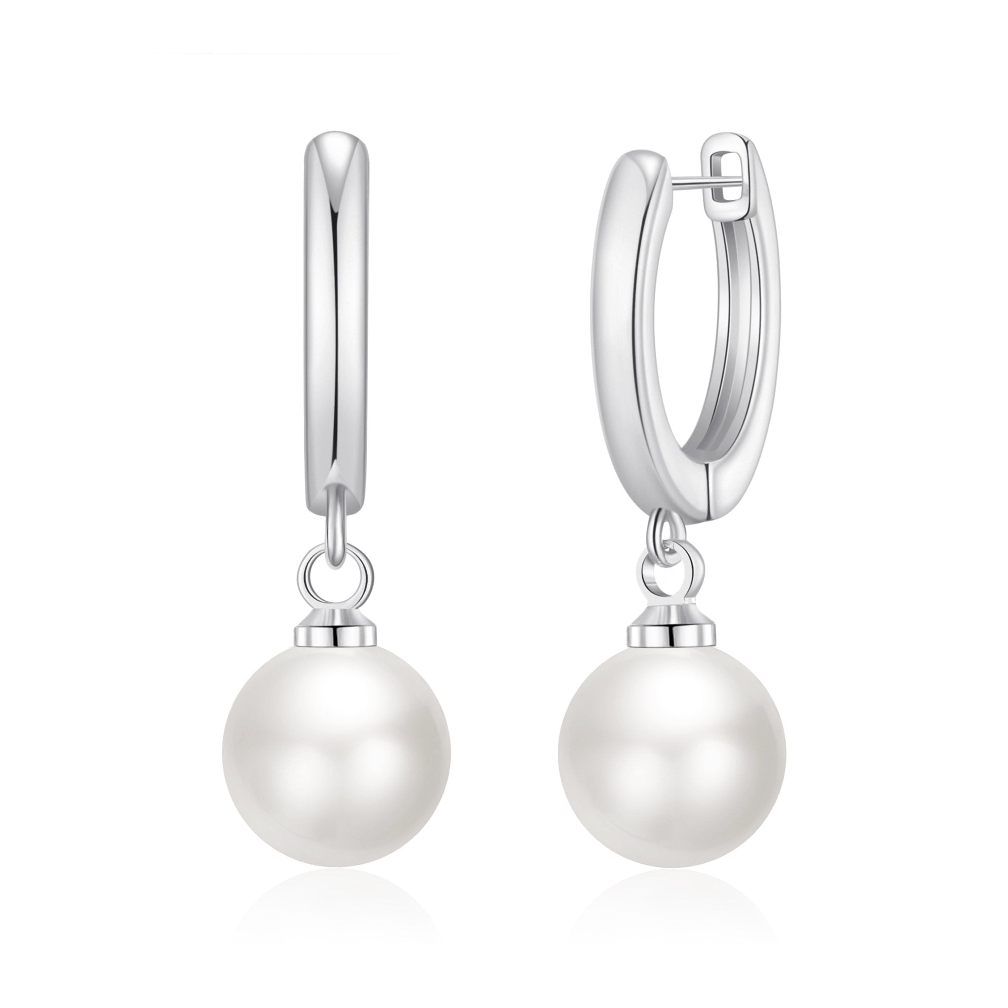 Silver Plated Pearl Drop Hoop Earrings