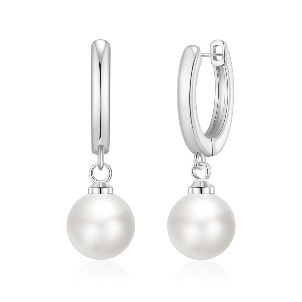 Silver Plated Pearl Drop Hoop Earrings