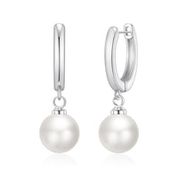 Silver Plated Pearl Drop Hoop Earrings