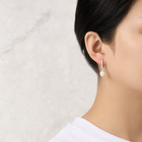 Silver Plated Pearl Drop Hoop Earrings