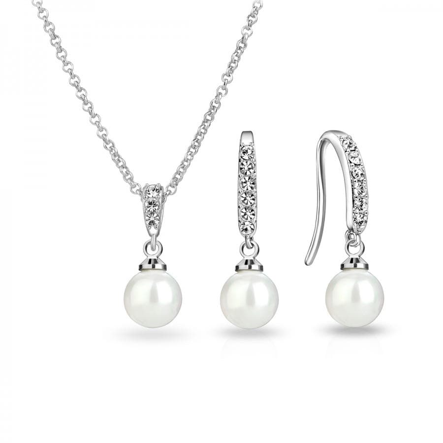 Silver Plated Pearl Drop Set Created with Zircondia® Crystals