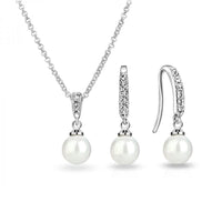 Silver Plated Pearl Drop Set Created with Zircondia® Crystals