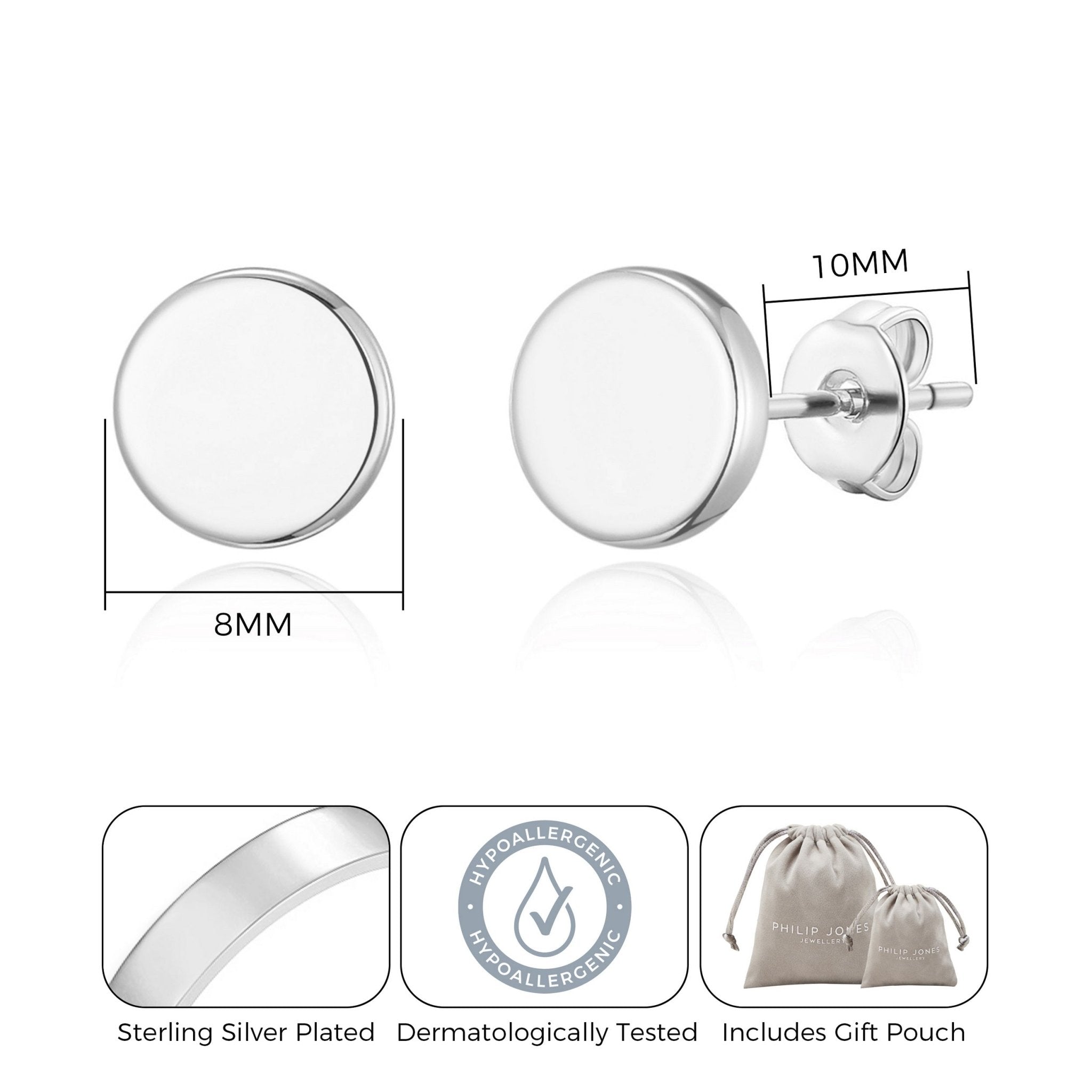 Silver Plated Round Dot Stud Earrings