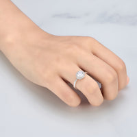 Silver Plated Round Halo Ring Created with Zircondia® Crystals