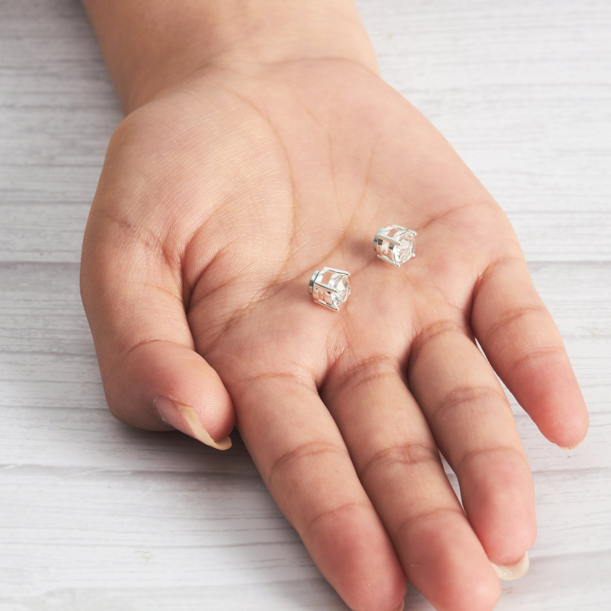 Silver Plated Round Magnetic Clip On Stud Earrings Created with Zircondia® Crystals