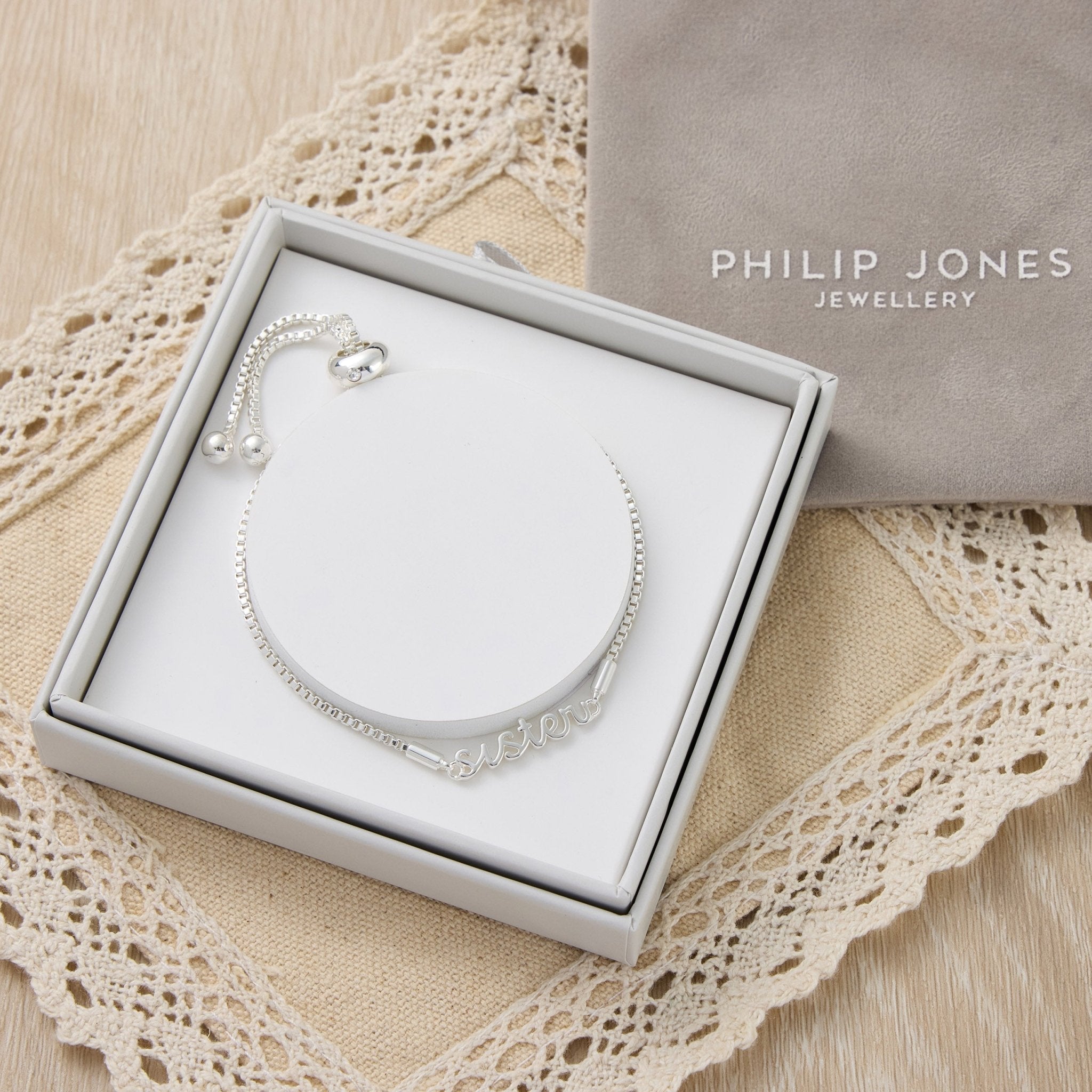 Silver Plated Sister Bracelet Created with Zircondia® Crystals with Gift Box