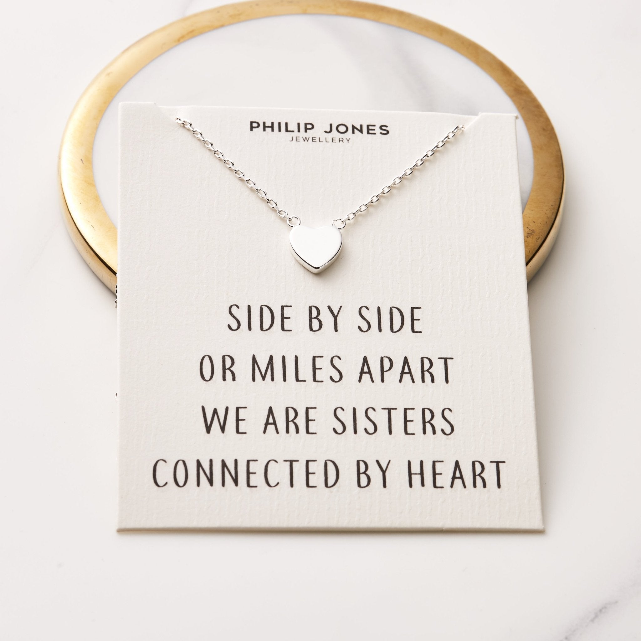 Silver Plated Sister Heart Necklace with Quote Card