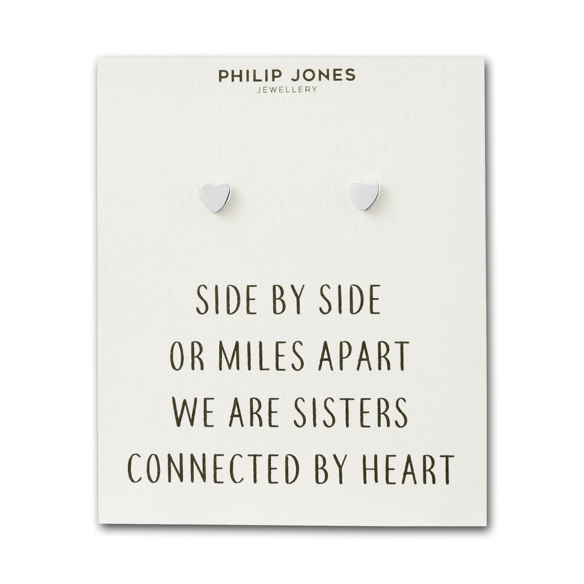 Silver Plated Sister Heart Stud Earrings with Quote Card
