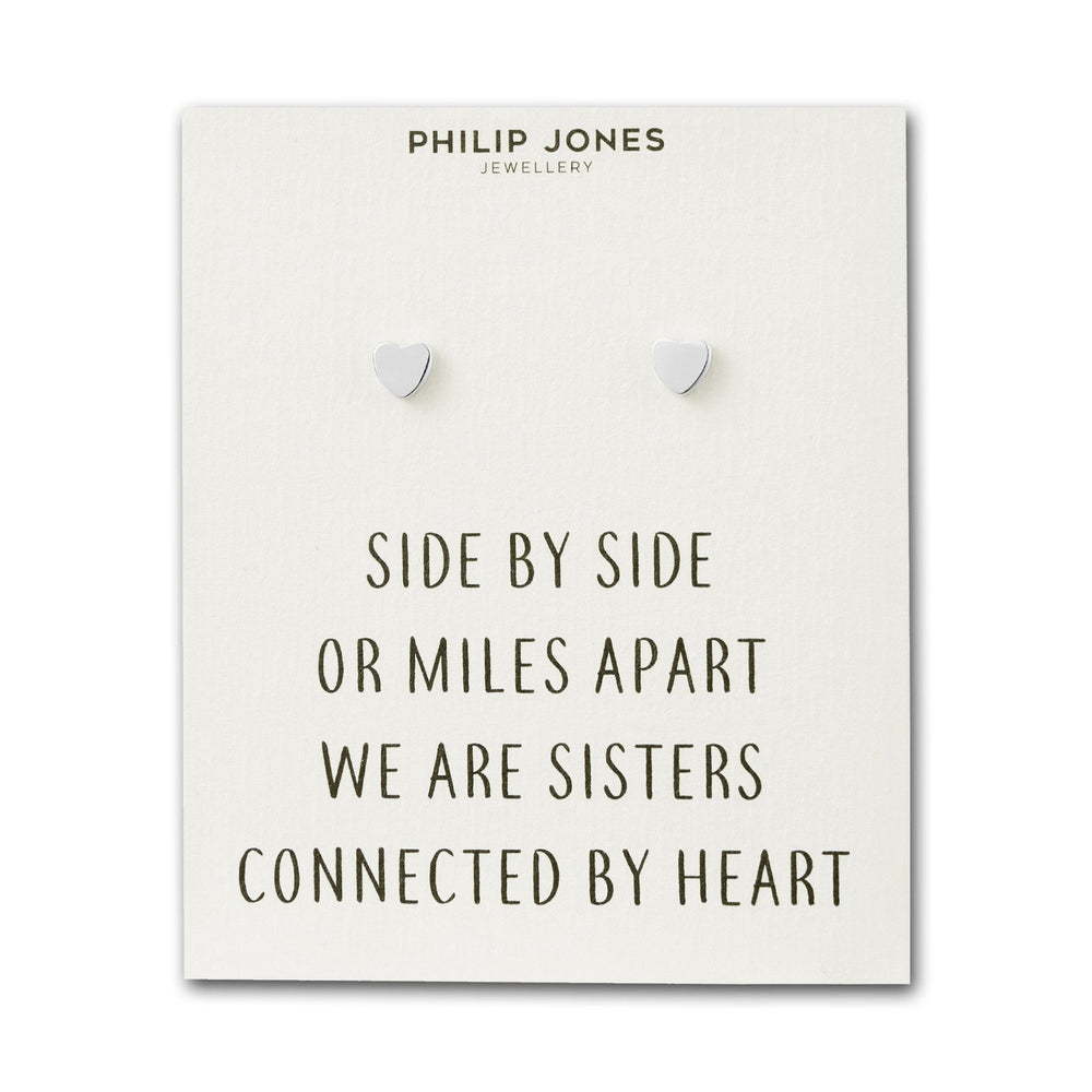 Silver Plated Sister Heart Stud Earrings with Quote Card