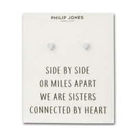 Silver Plated Sister Heart Stud Earrings with Quote Card