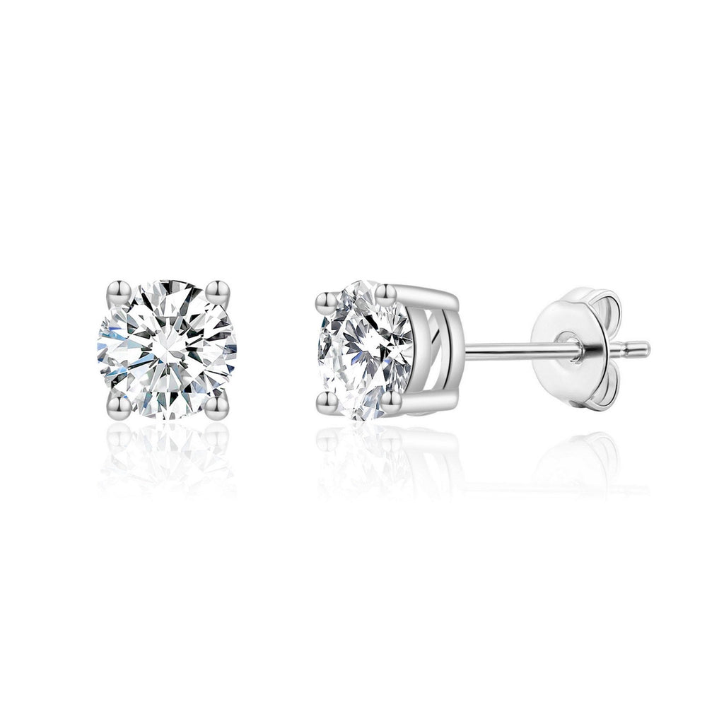 Silver Plated Solitaire Crystal Stud Earrings Created with Zircondia® Crystals