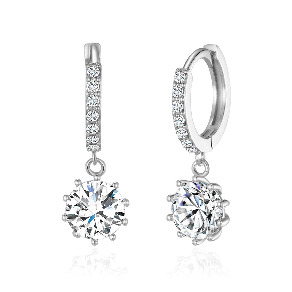 Silver Plated Solitaire Drop Hoop Earrings Created with Zircondia® Crystals