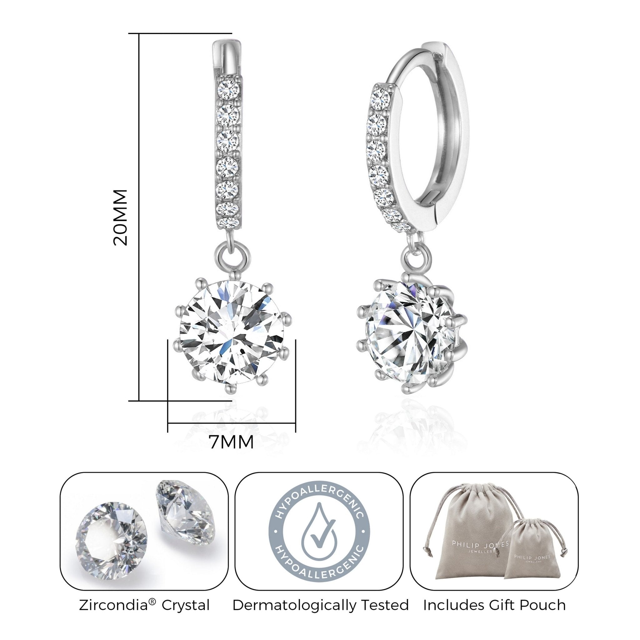 Silver Plated Solitaire Drop Hoop Earrings Created with Zircondia® Crystals