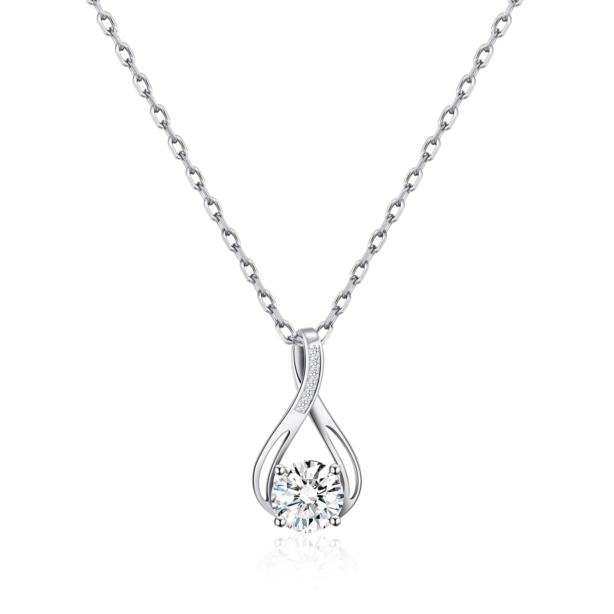 Silver Plated Solitaire Teardrop Necklace Created with Zircondia® Crystals