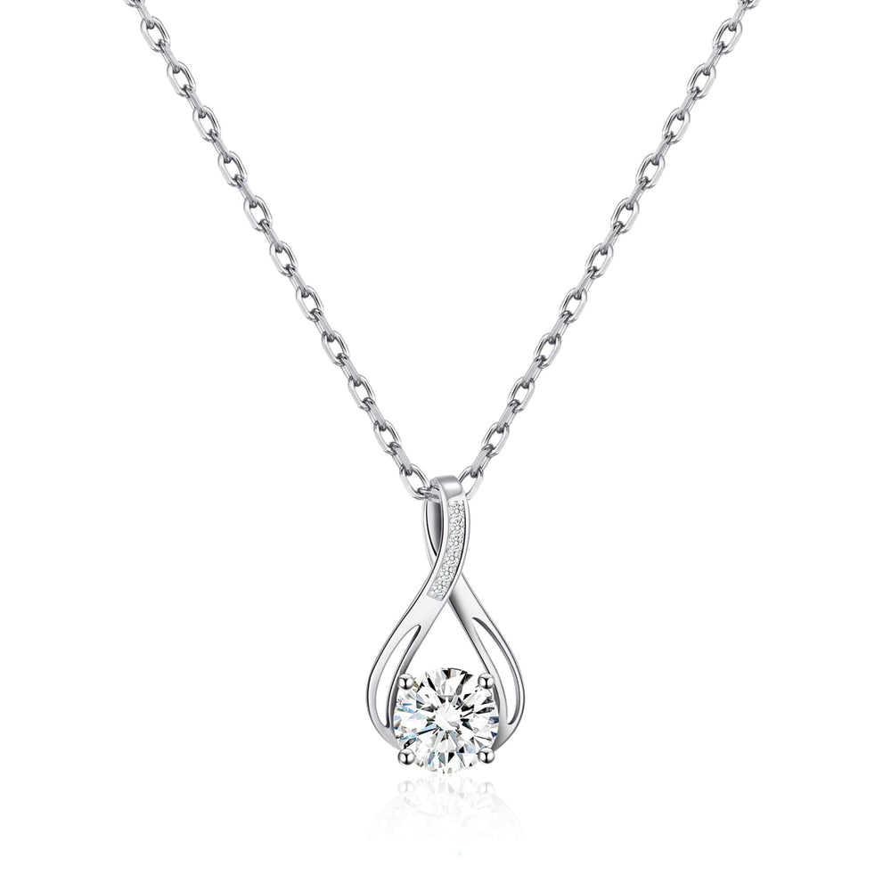 Silver Plated Solitaire Teardrop Necklace Created with Zircondia® Crystals
