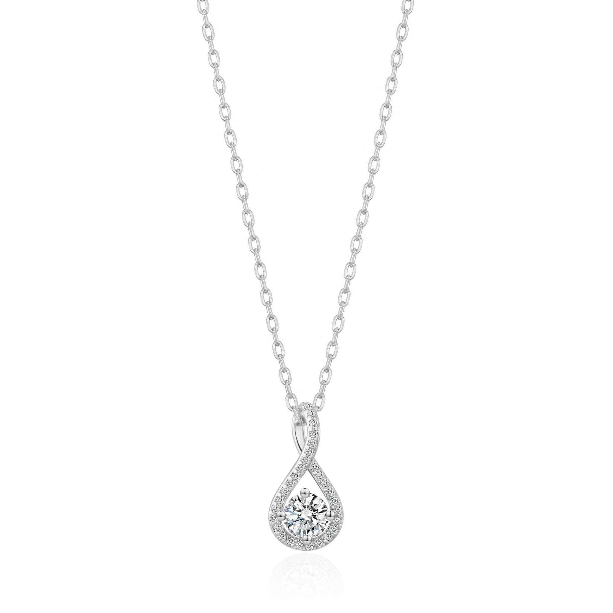Silver Plated Solitaire Twist Necklace Created with Zircondia® Crystals