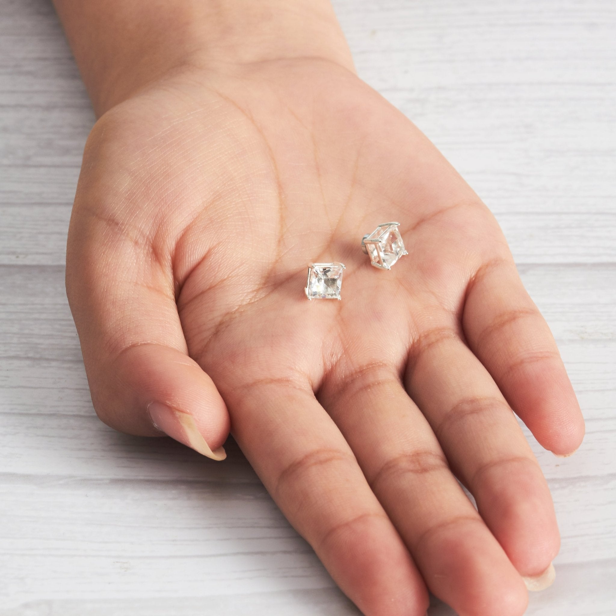 Silver Plated Square Magnetic Clip On Stud Earrings Created with Zircondia® Crystals