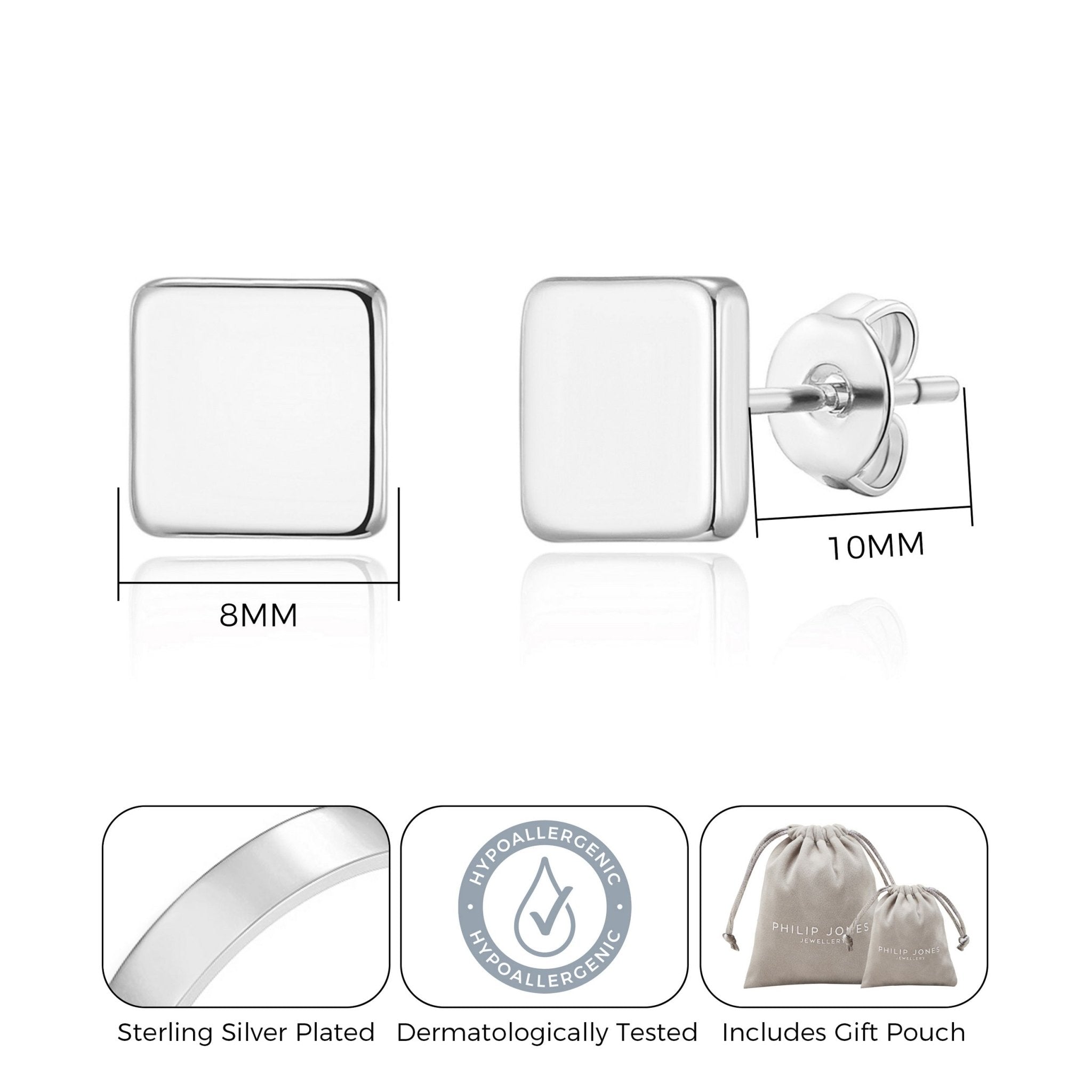 Silver Plated Square Stud Earrings