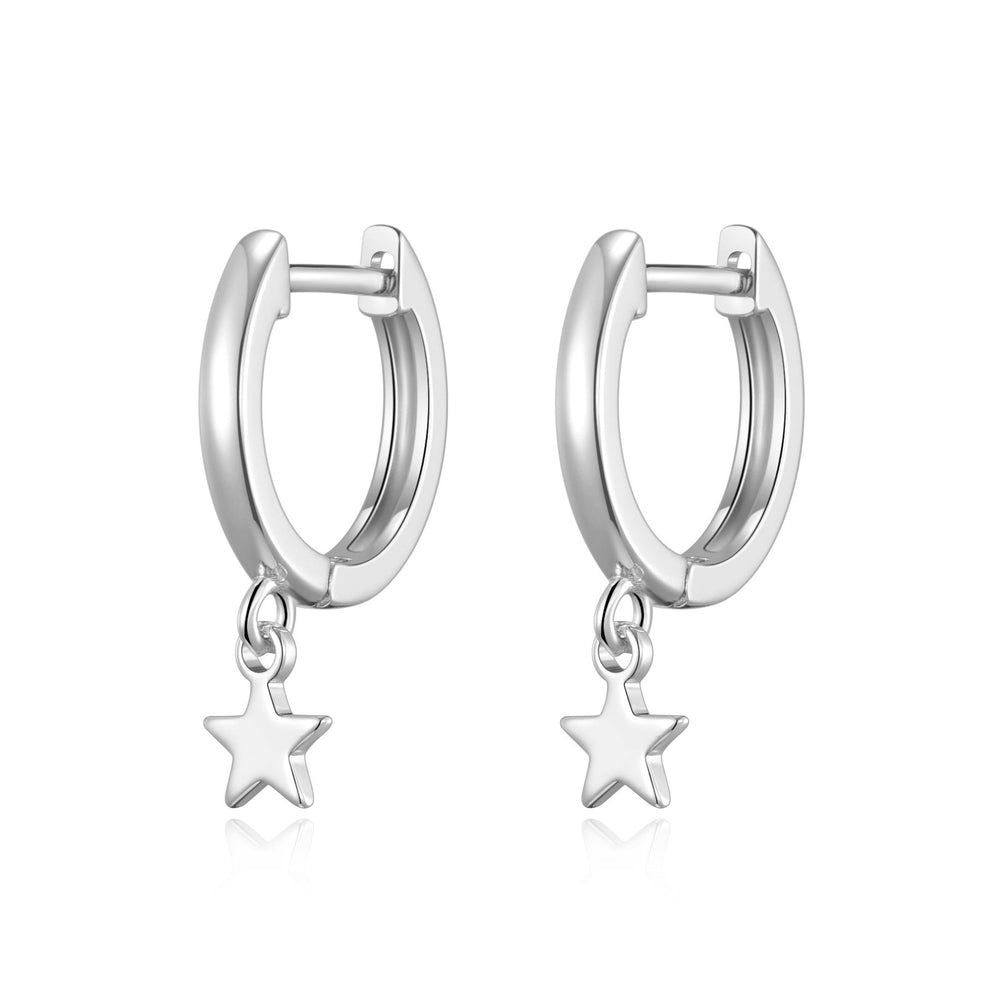 Silver Plated Star Charm Hoop Earrings