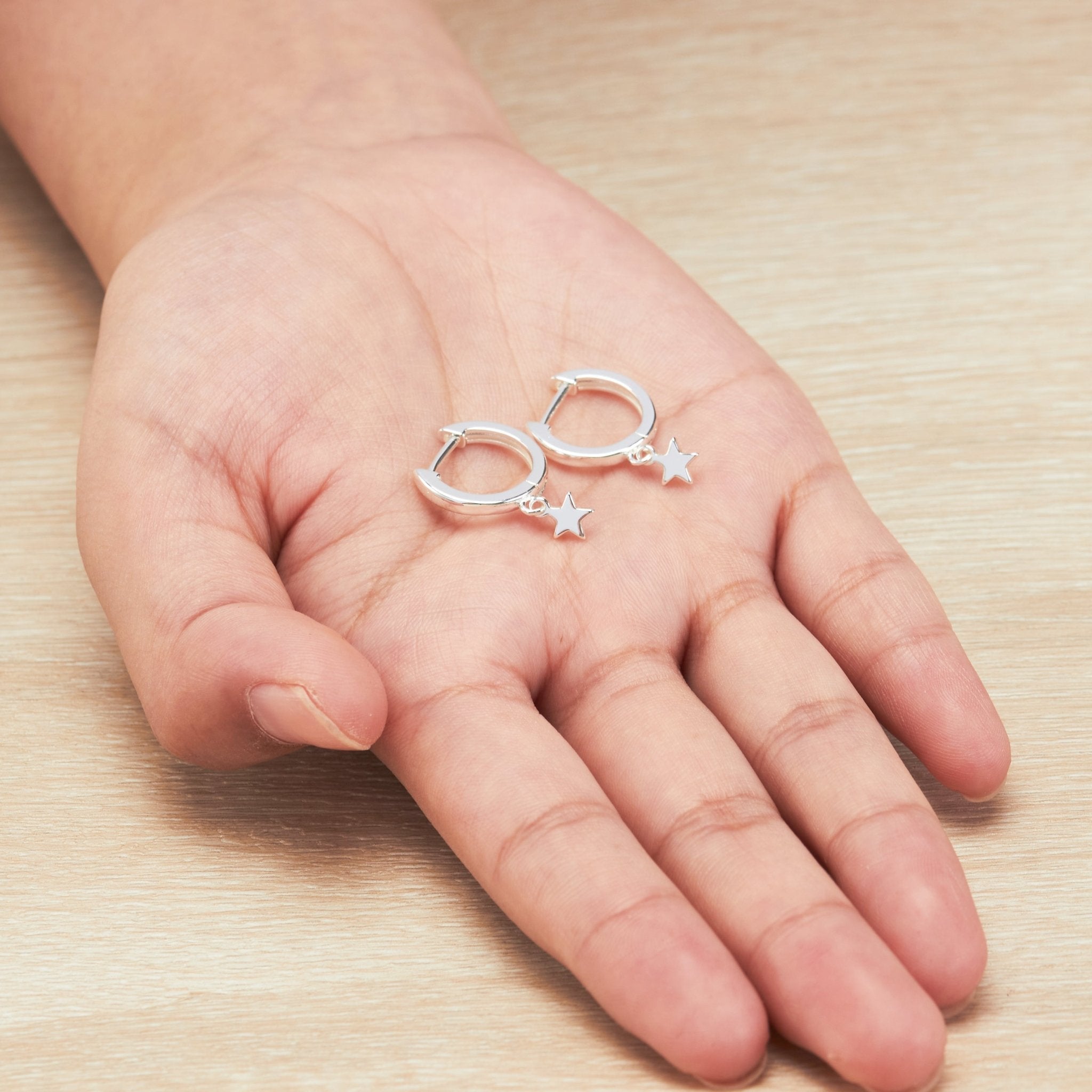 Silver Plated Star Charm Hoop Earrings