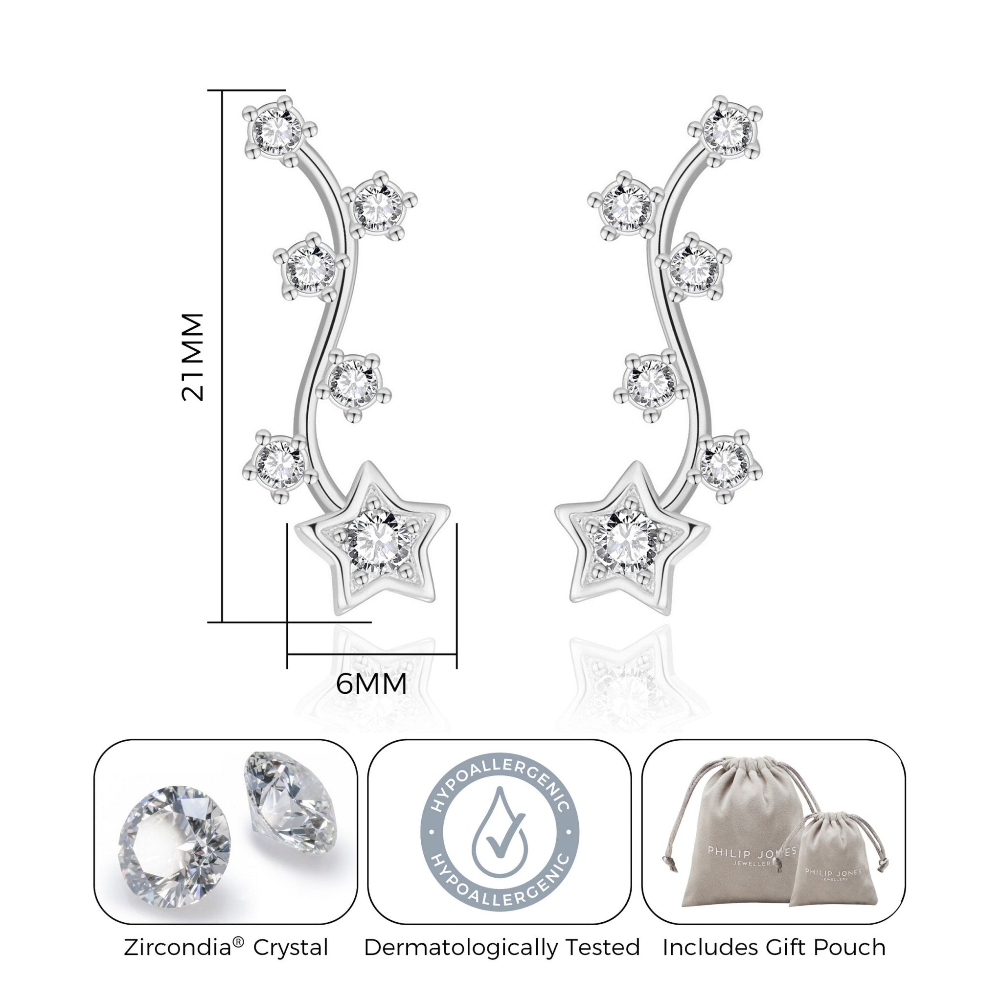 Silver Plated Star Climber Earrings Created with Zircondia® Crystals