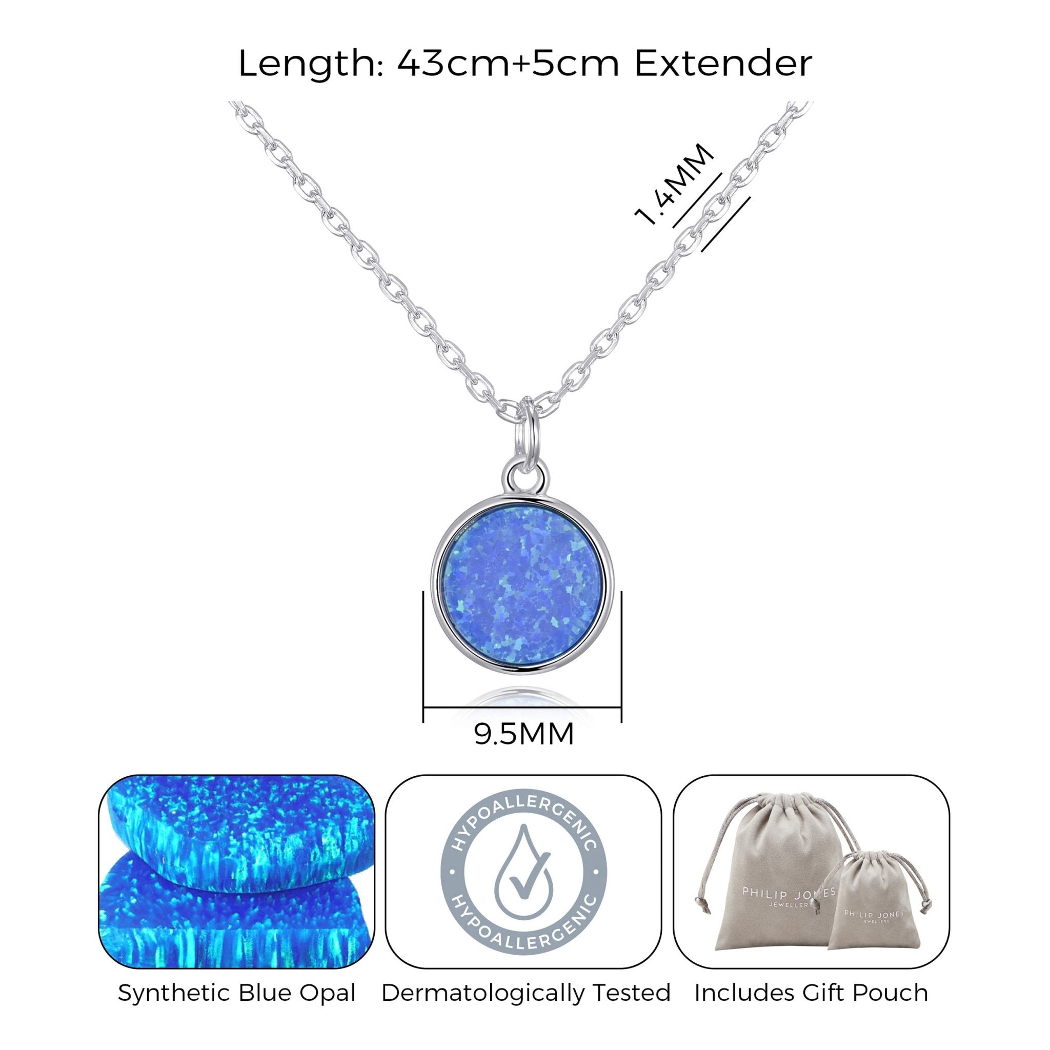 Silver Plated Synthetic Blue Opal Necklace with Quote Card