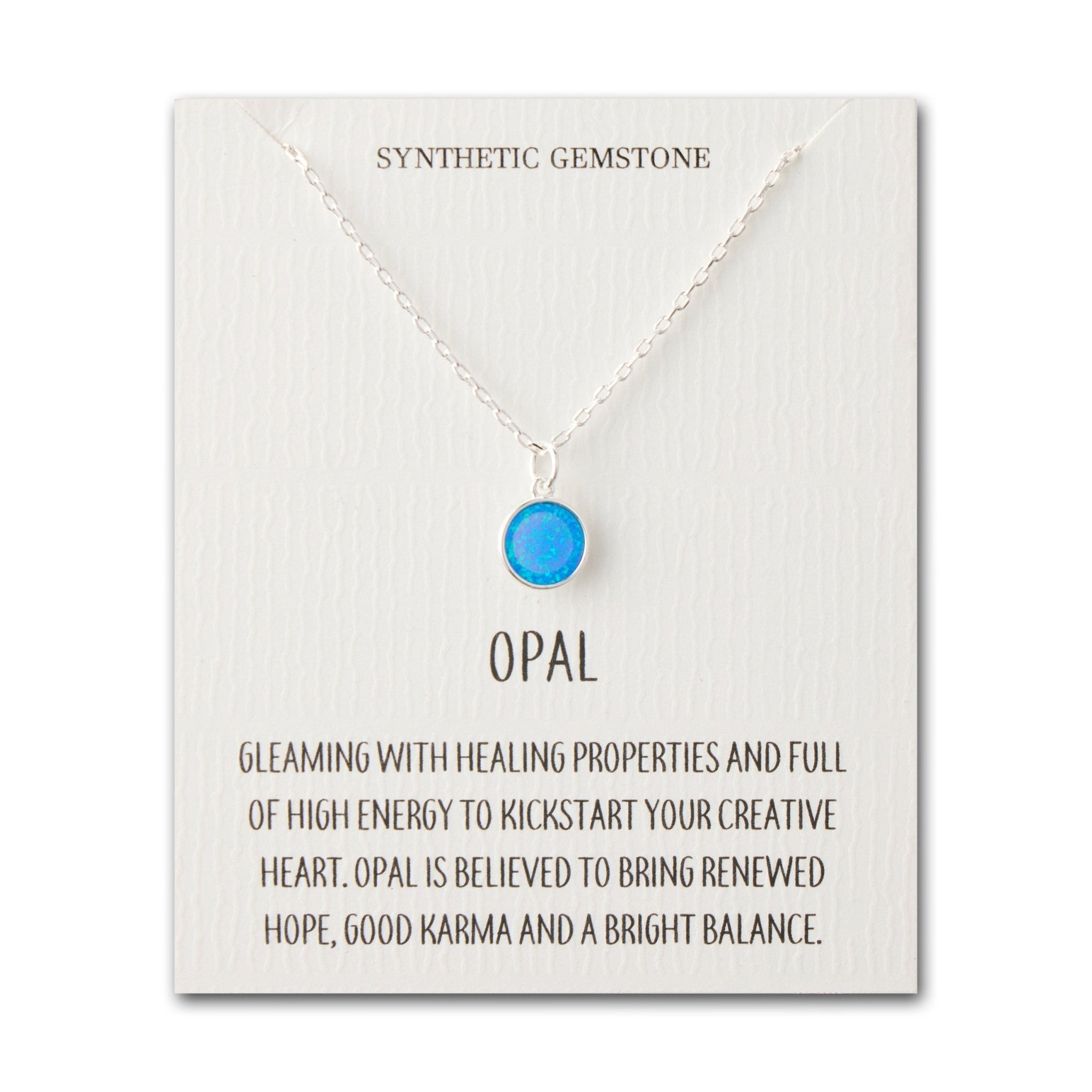 Silver Plated Synthetic Blue Opal Necklace with Quote Card