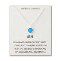 Silver Plated Synthetic Blue Opal Necklace with Quote Card