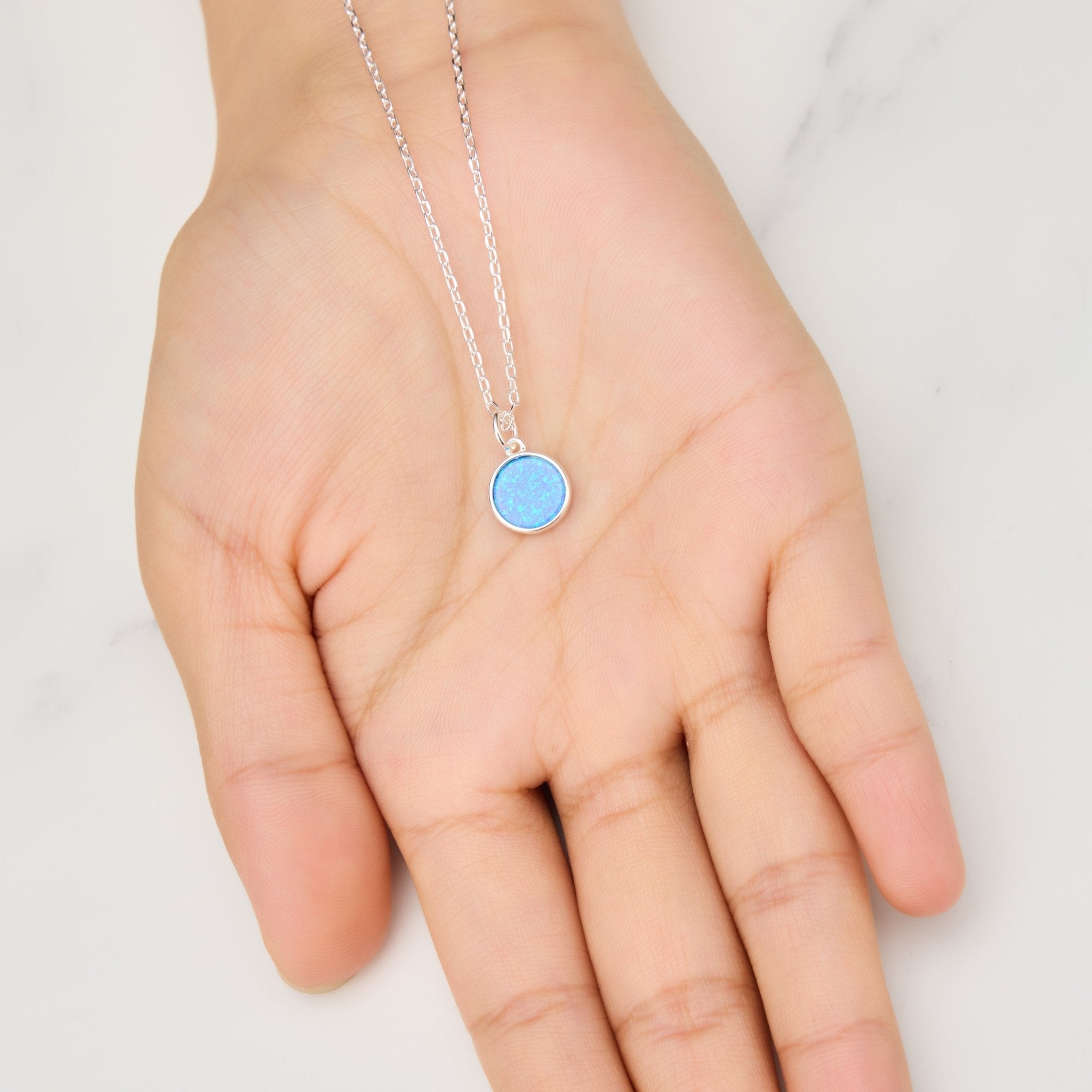 Silver Plated Synthetic Blue Opal Necklace with Quote Card