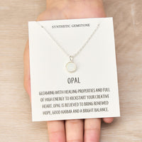 Silver Plated Synthetic White Opal Necklace with Quote Card