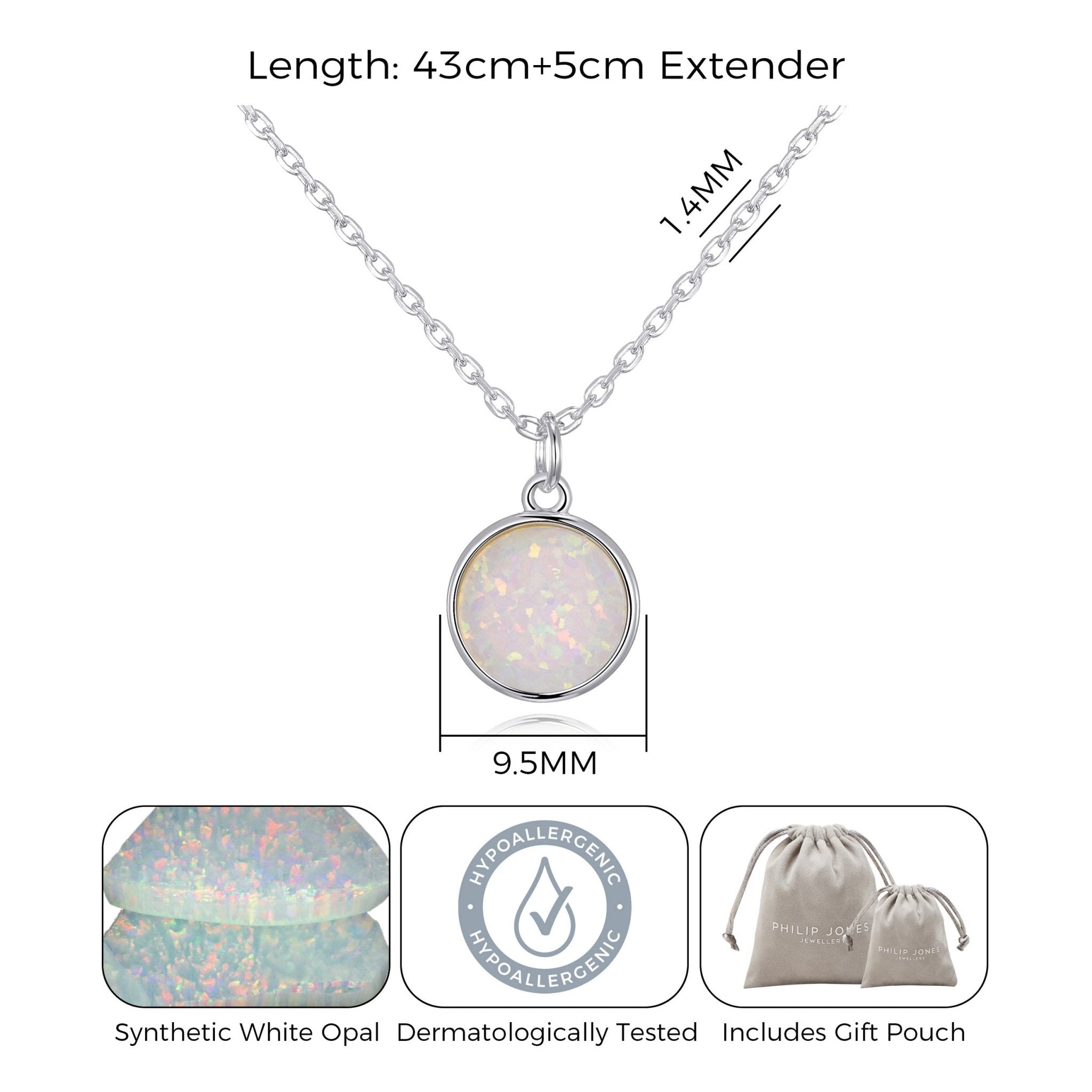 Silver Plated Synthetic White Opal Necklace with Quote Card
