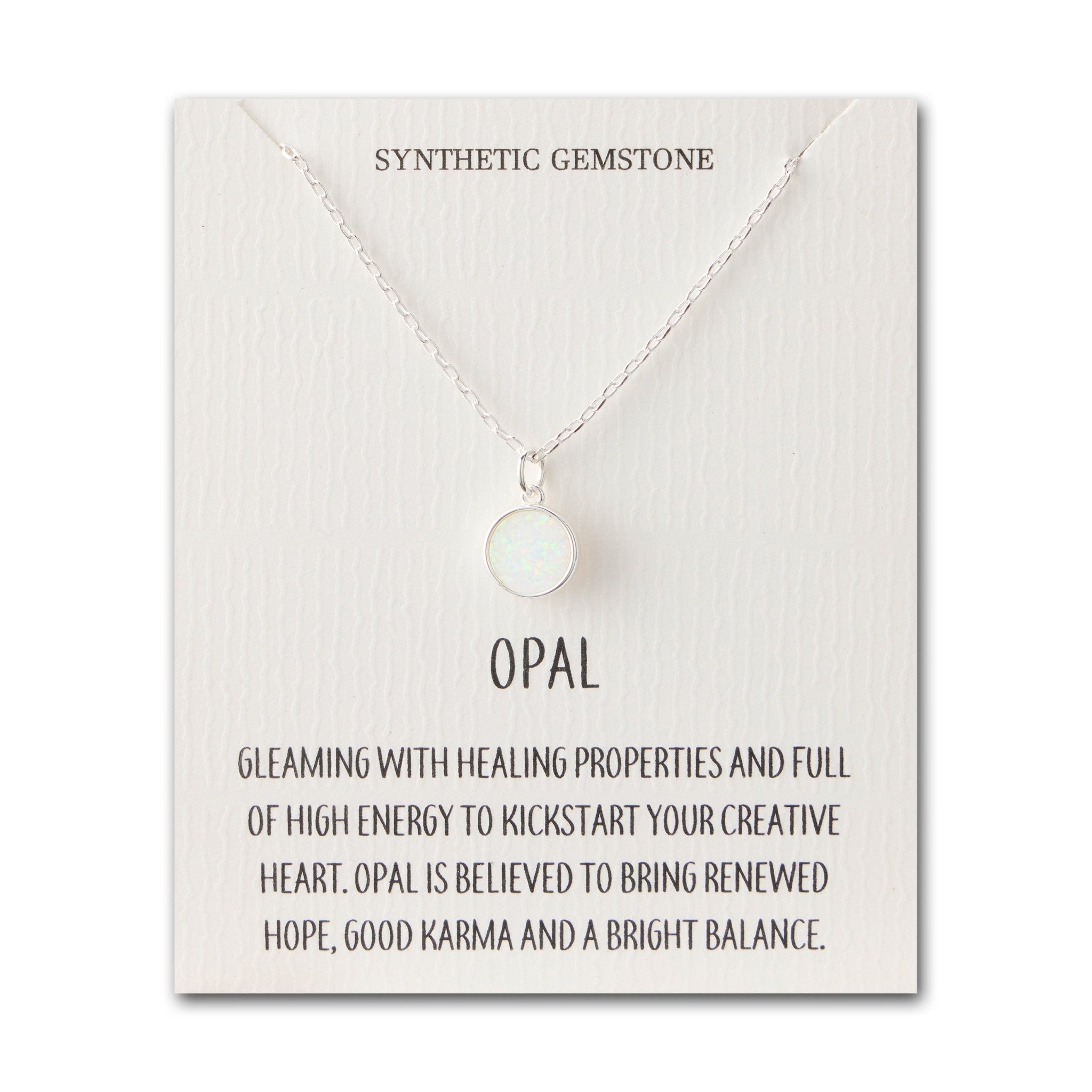 Silver Plated Synthetic White Opal Necklace with Quote Card