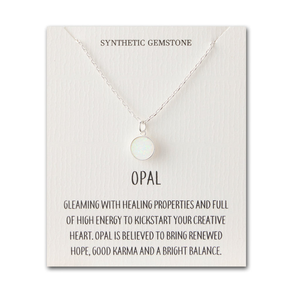 Silver Plated Synthetic White Opal Necklace with Quote Card