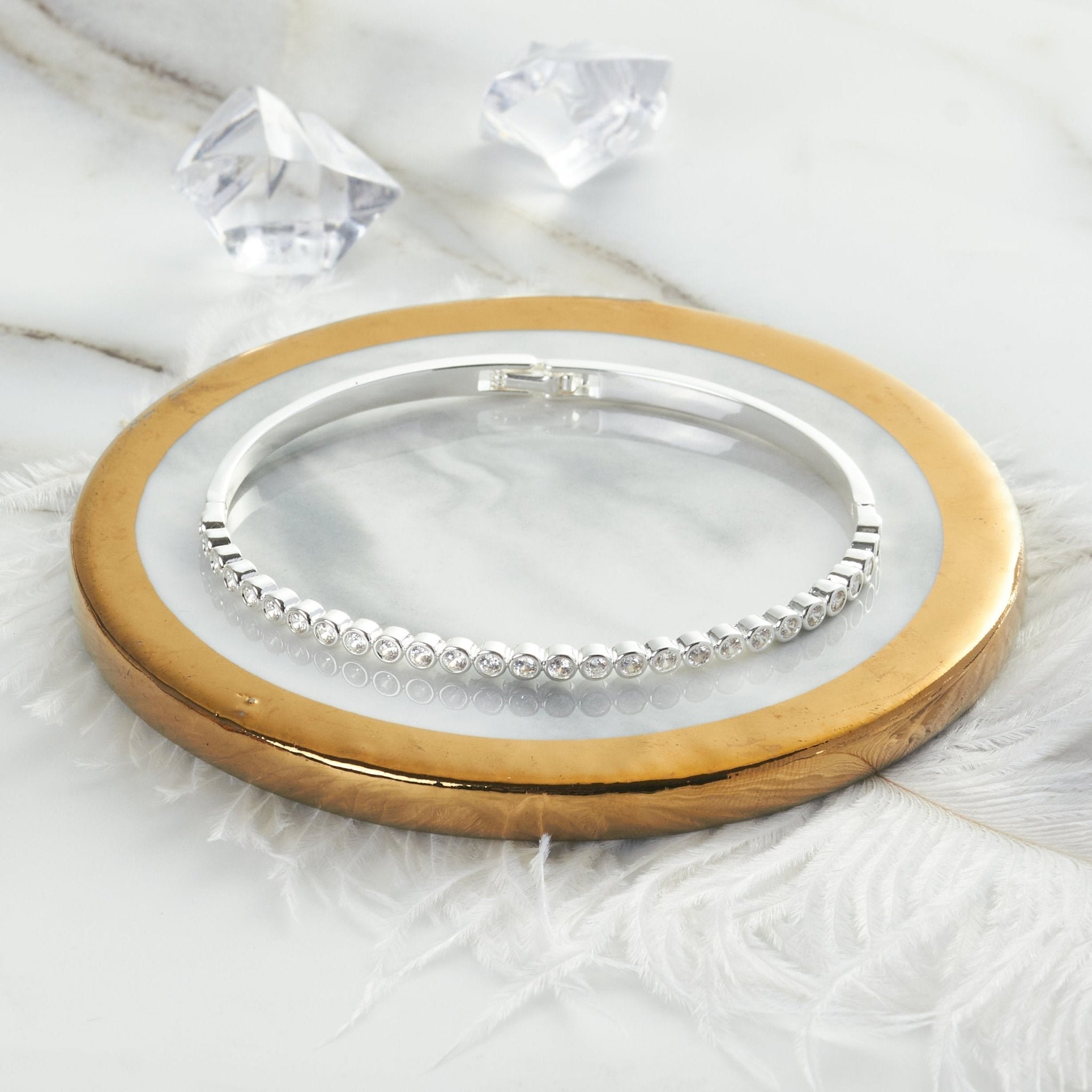 Silver Plated Tennis Bangle Created with Zircondia® Crystals (7 Inch)