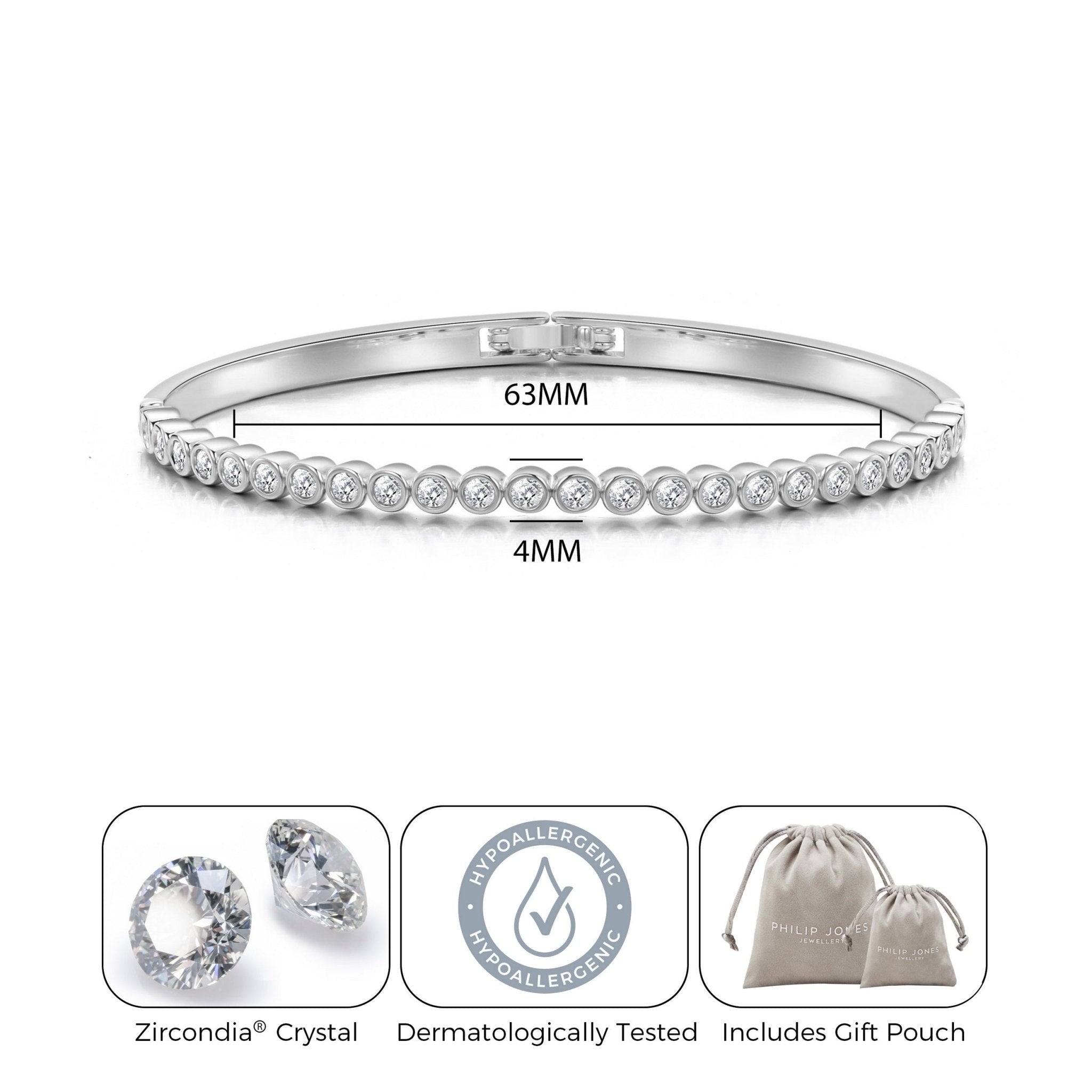 Silver Plated Tennis Bangle Created with Zircondia® Crystals (7 Inch)