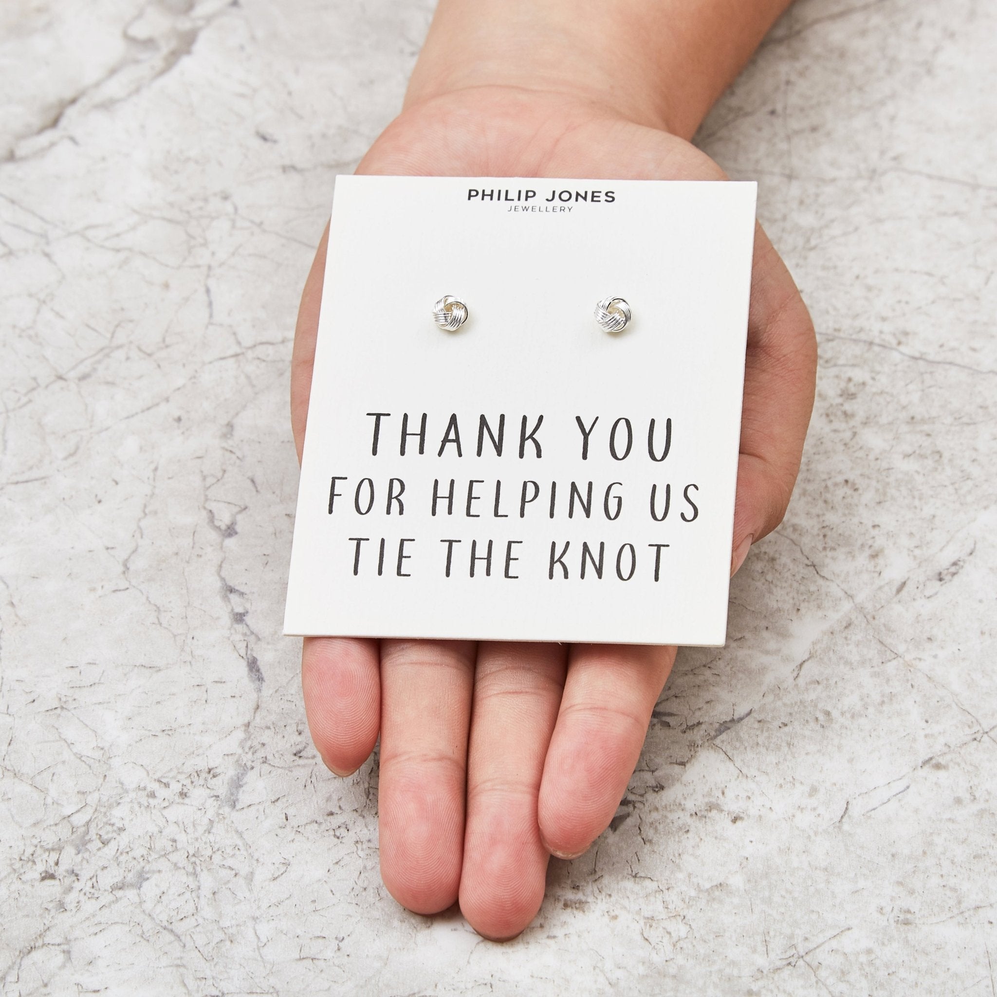Silver Plated Thank You for Helping us Tie The Knot Wedding Earrings with Quote Card