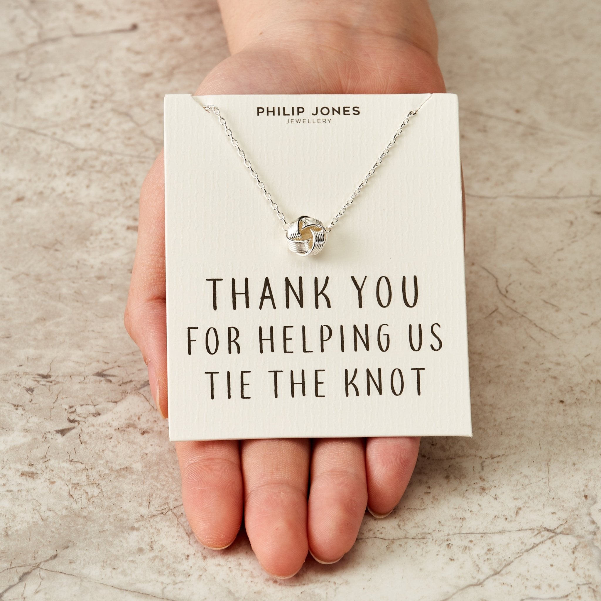 Silver Plated Thank You for Helping us Tie The Knot Wedding Necklace with Quote Card