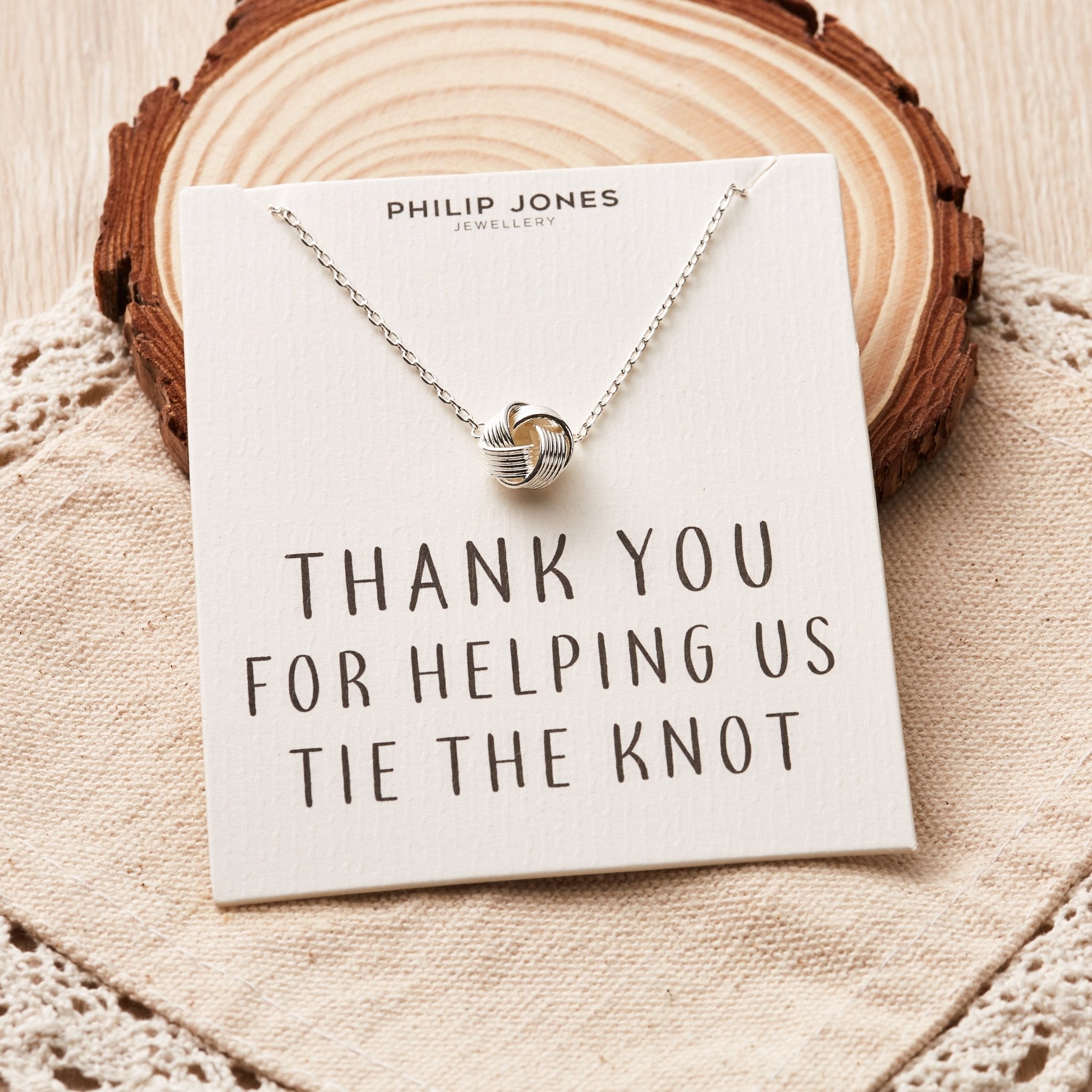 Silver Plated Thank You for Helping us Tie The Knot Wedding Necklace with Quote Card