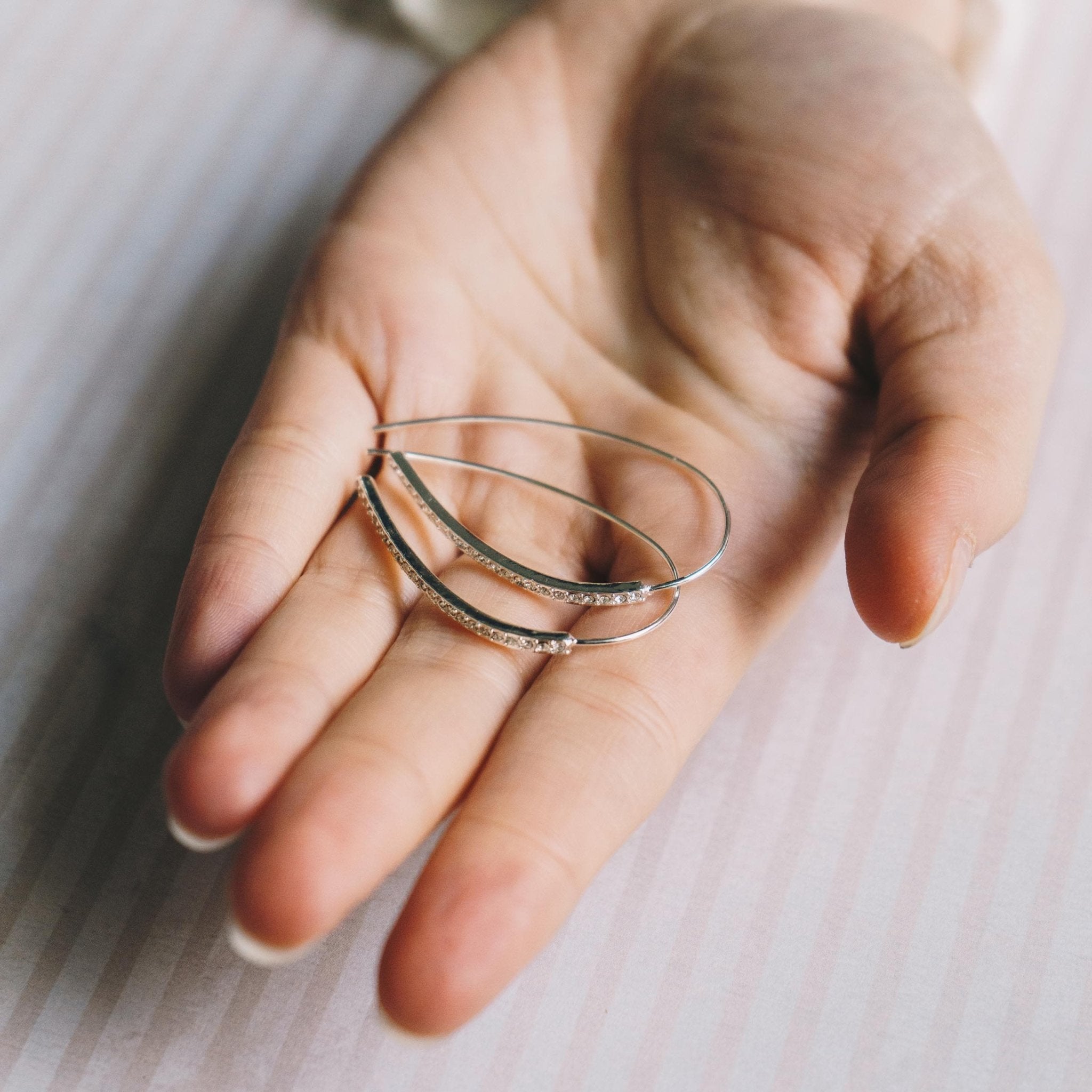 Silver Plated Thread Earrings Created with Zircondia® Crystals